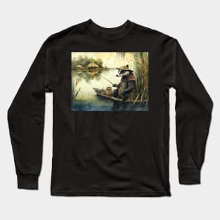 Funny Badger Fishing On A Lake Long Sleeve T-Shirt